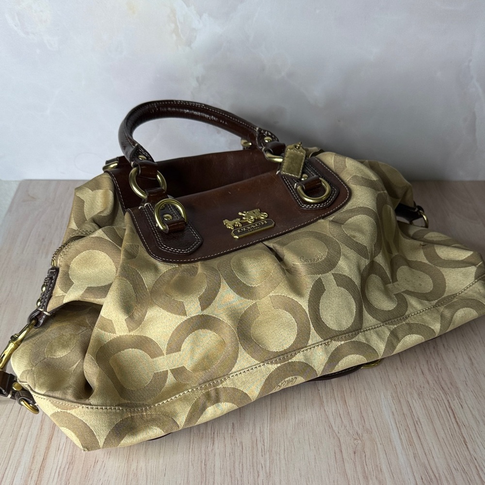 Coach Gold and Brown Shoulder Bag